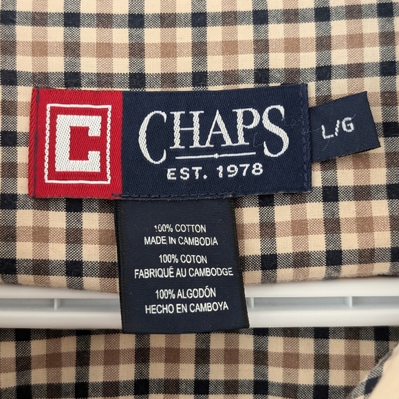 Chaps Men's Plaid Shirt in Navy and Tan ~ Size Large - Picture 6 of 10